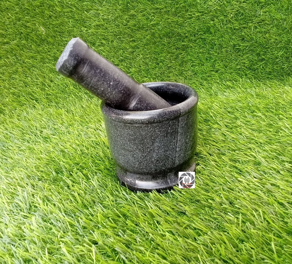 Round Marble Black Granite Mortar Pestle, For Used in home, hotel etc img