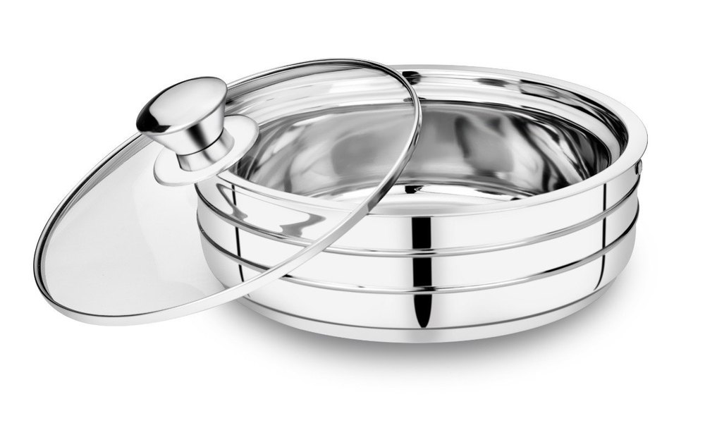 Ammantran\'s Silver Glass Lid Casserole, Round, Size: Small img