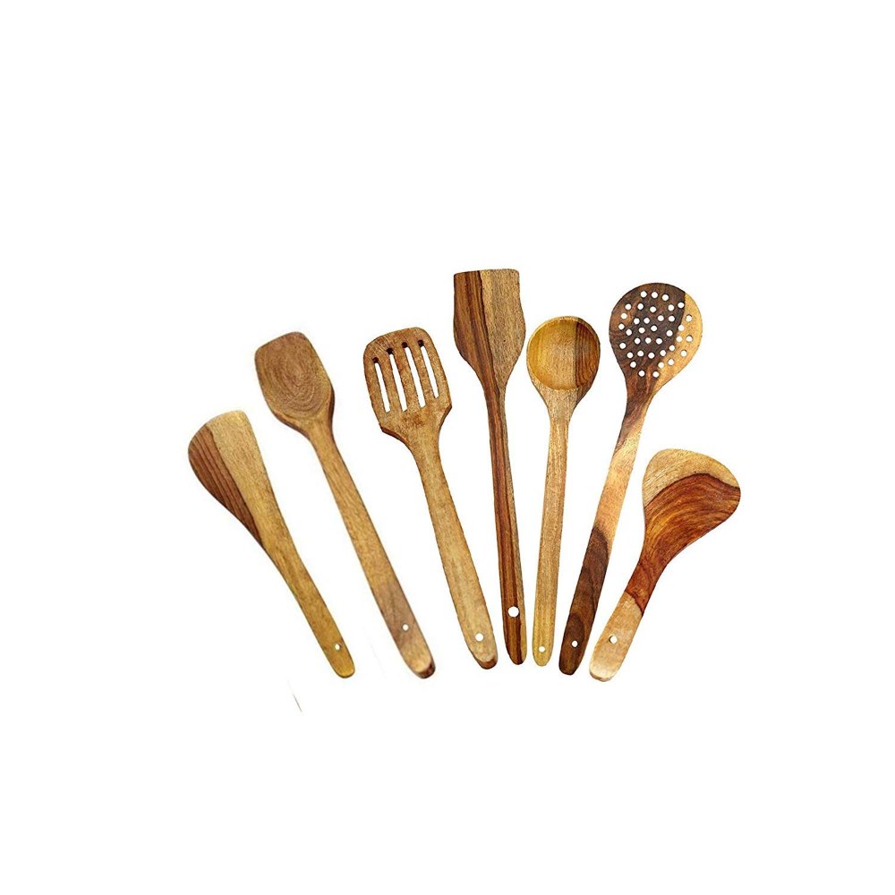 Sheesham Wood White Wooden Spoon Set, Size: 10\'\'12\'\'14\'\' Inch img