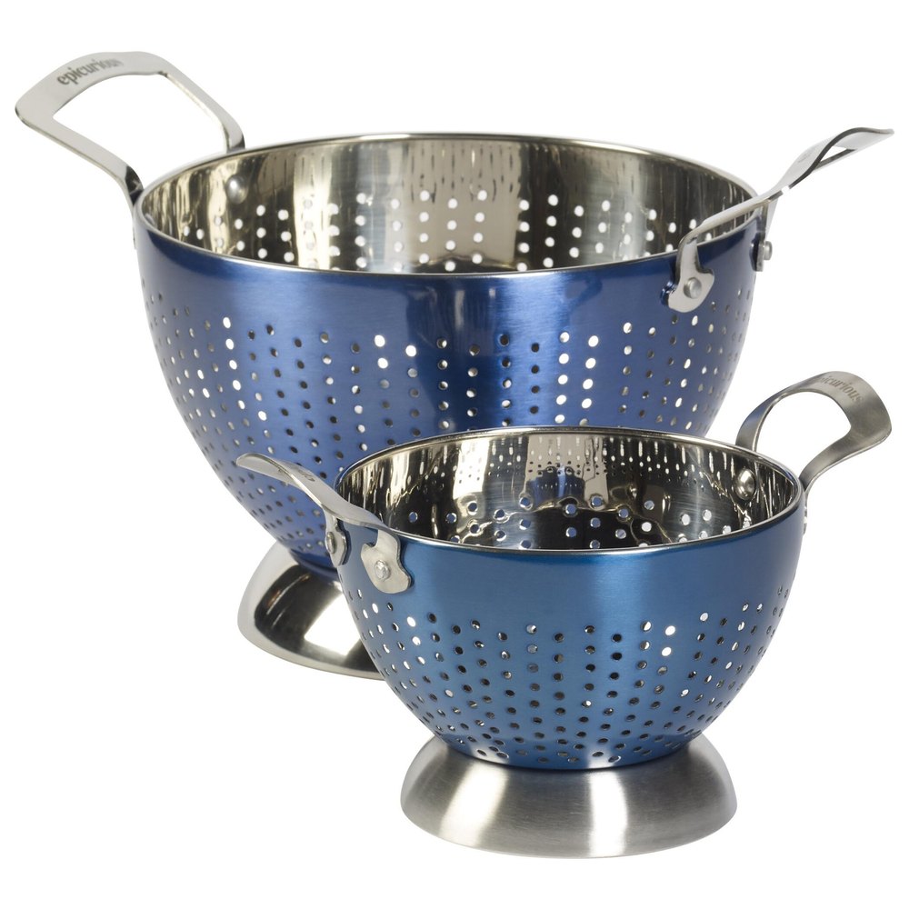 Blue Color 2 Pc Stainless Steel Colander for Hotel