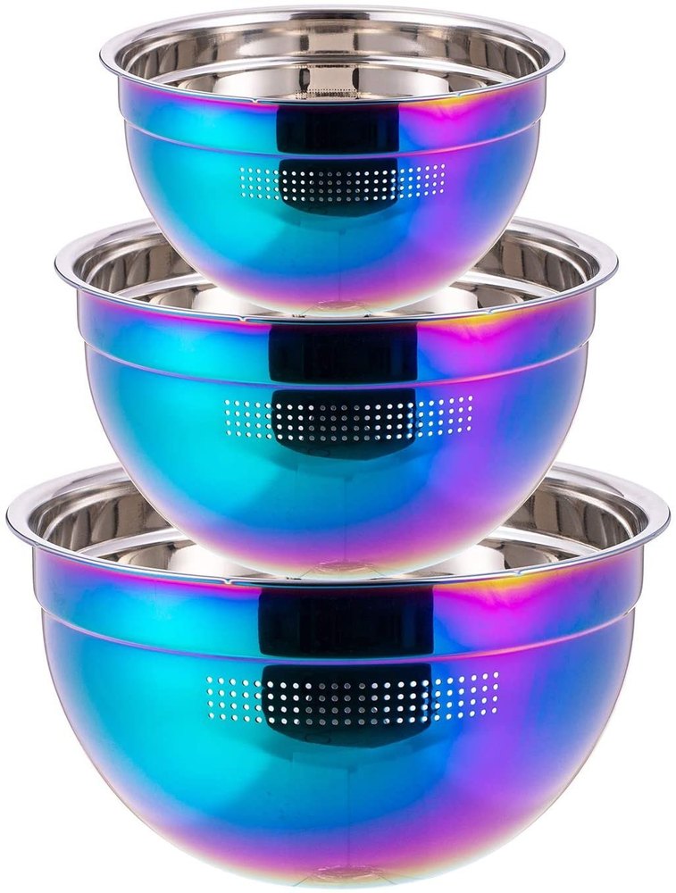 Rainbow Pvd Coated Steel Rice Strainer Bowl Set, Thickness: 0.4 mm