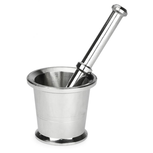 Silver SS Mortar with Pestle, Box
