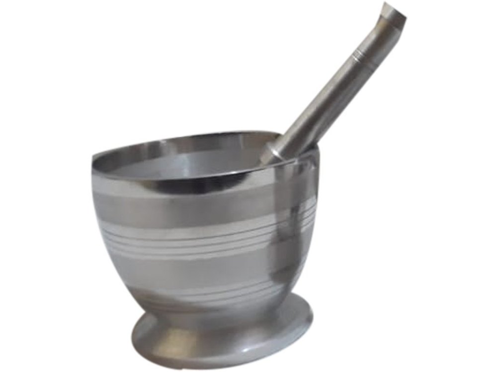 Silver Stainless Steel Mortar Pestle, For Hotel, Size: 7inch