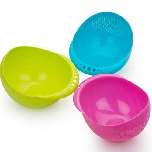 Multicolor Plastic Rice Bowl And Strainer