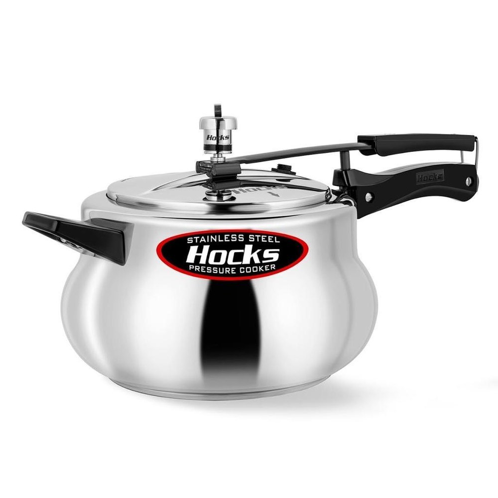 Silver and Black Hocks Stainless Steel Handi 5L Pressure Cooker, For Home
