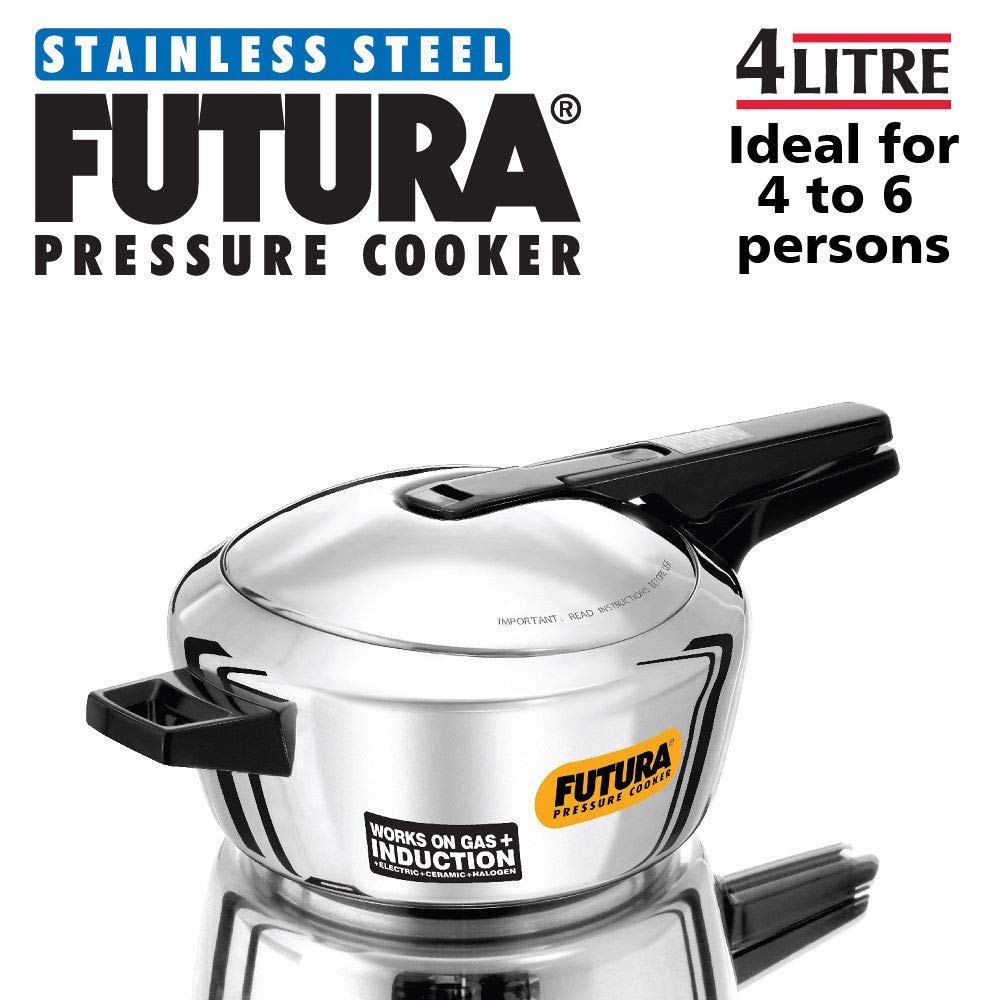 Silver 4 Litre Futura Stainless Steel Induction Compatible Pressure Cooker