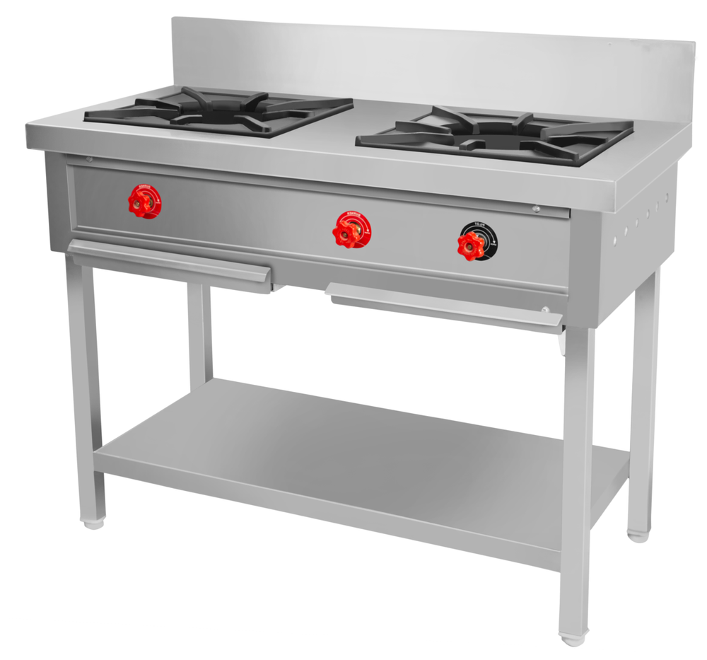 Polished LPG Double Burner Indian Cooking Range, For Commercial, Size: 45 L X 24 W X 34 +6 H In Inch