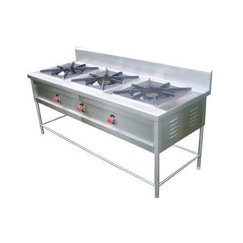 Stainless Steel 3 Three Burner Gas Range, For Commercial, 1200 X 600+130 X 800 mm