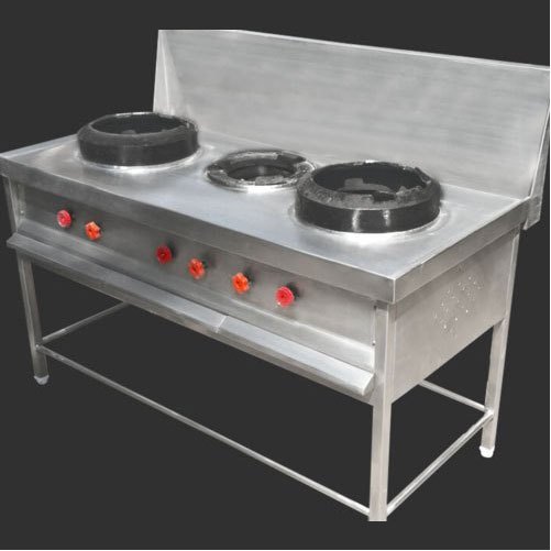 Stainless Steel 3 Three Burner Chinese Cooking Range, For Hotel, Restaurant
