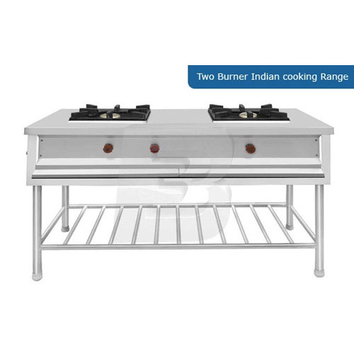 Silver LPG Two Burner Cooking Range, For Restaurant, Stainless Steel
