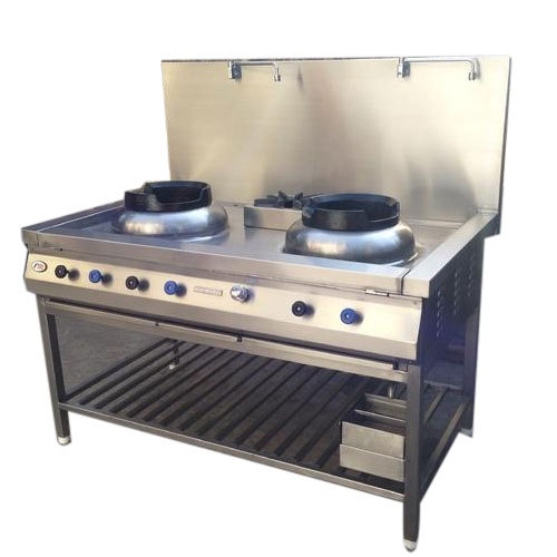 Fabrinox Sink Stainless Steel 2 Burner Cooking Range., for Hotel