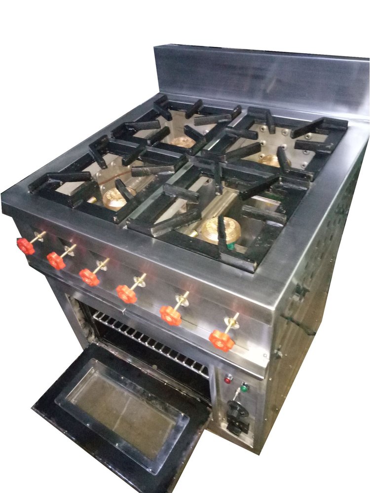 Dev Kitchens Stainless Steel Four Burner Range With Oven Below, For Restaurant