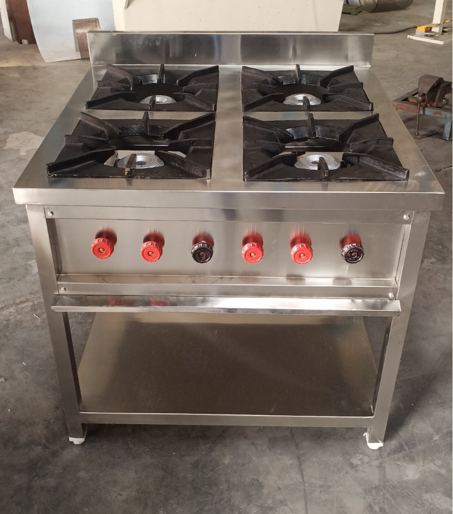 LPG Stainless Steel Four Burner Continental Cooking Gas Range, For Hotel