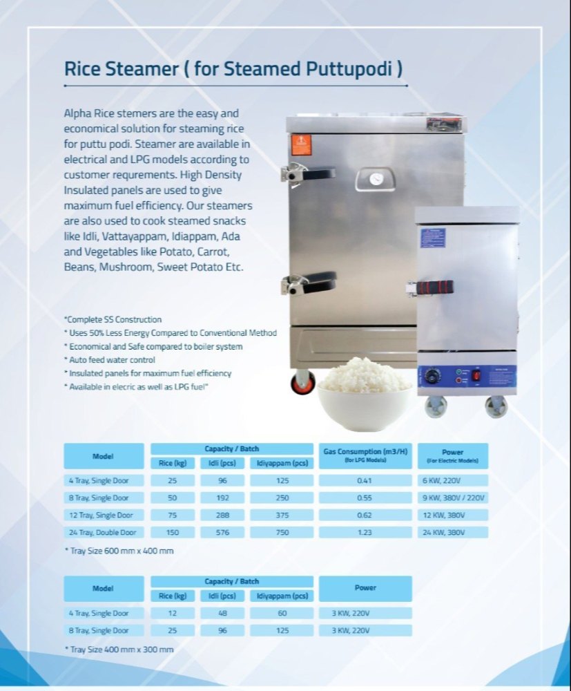 Stainless Steel 8 Tray Steamed Puttupodi Steamer, Capacity: 25 Kg Rice