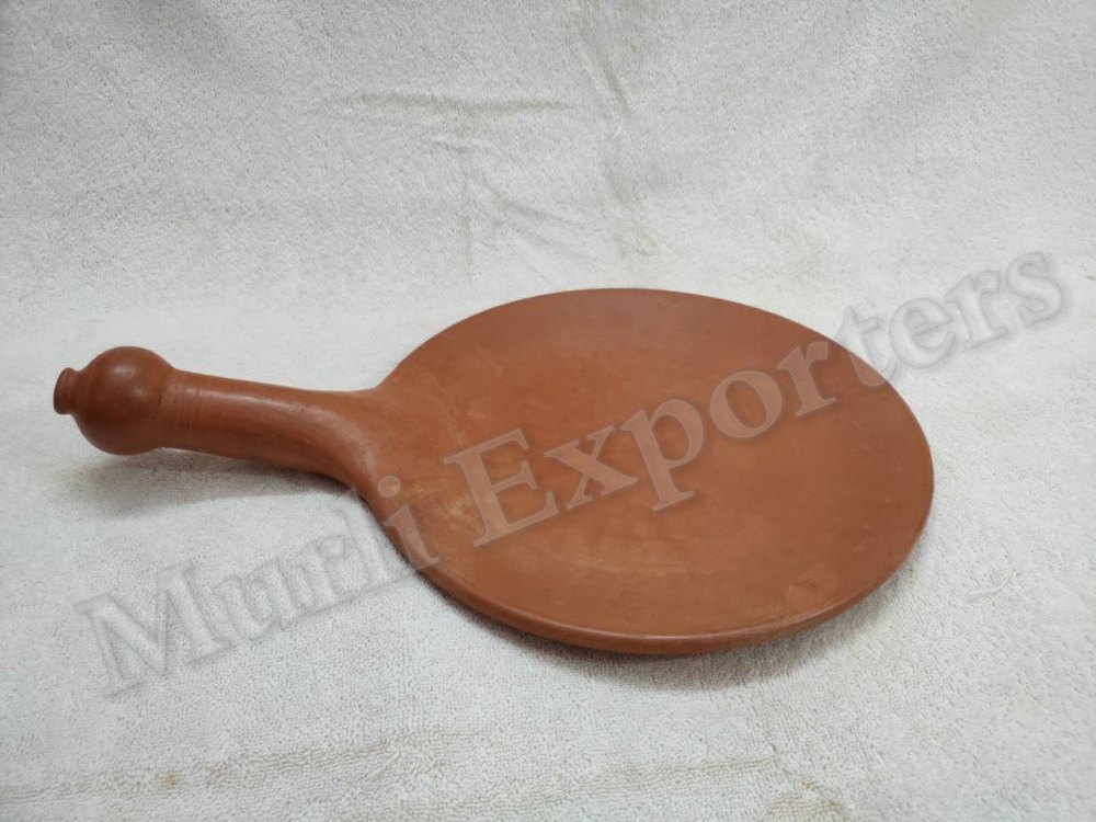 MURLI EXPORTERS Brown Terracotta Handmade Tawa with Handle, For Home, Size: 10 Inch