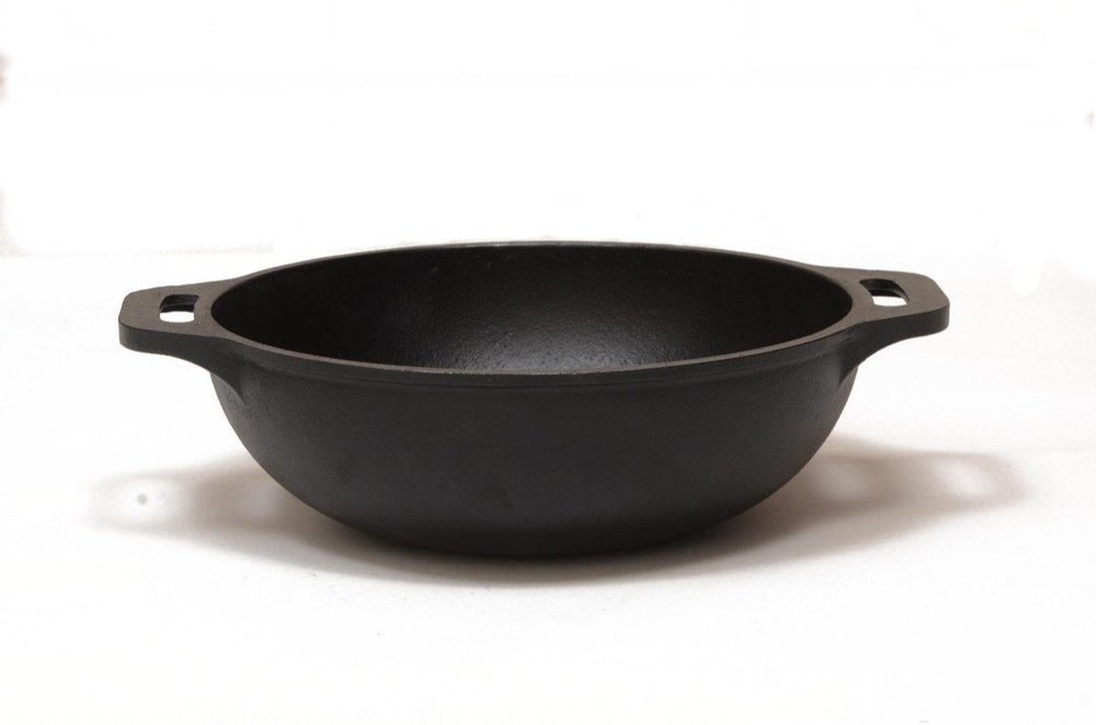 Classic Black Cast Iron Kadai 10 Inches Preseasoned Non Toxic Cookware Deep 4 Inches, For Kitchen, Round