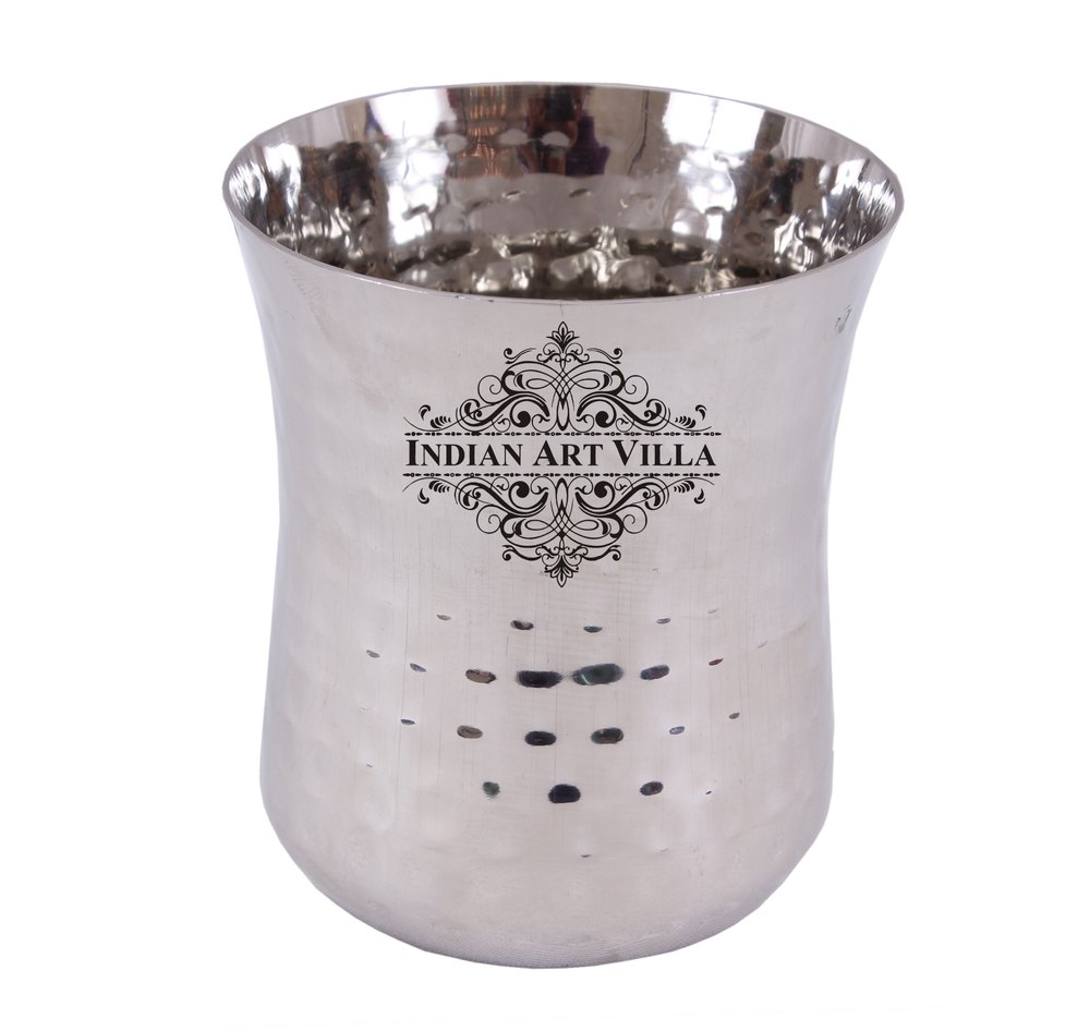 Steel Hammered Design Curved Glass Tumbler 350 ML, For Home, Packaging Type: Box