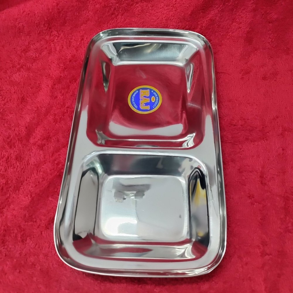 Silver Plain Raj Stainless Steel 2 In 1 Compartment Plate, For Kitchen