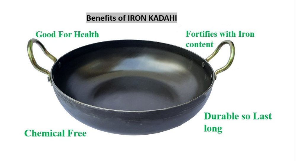 LooksGood Round Iron Kadhai, Capacity: 2.5, 3.5 Liter, Size: 24, 27 Cm