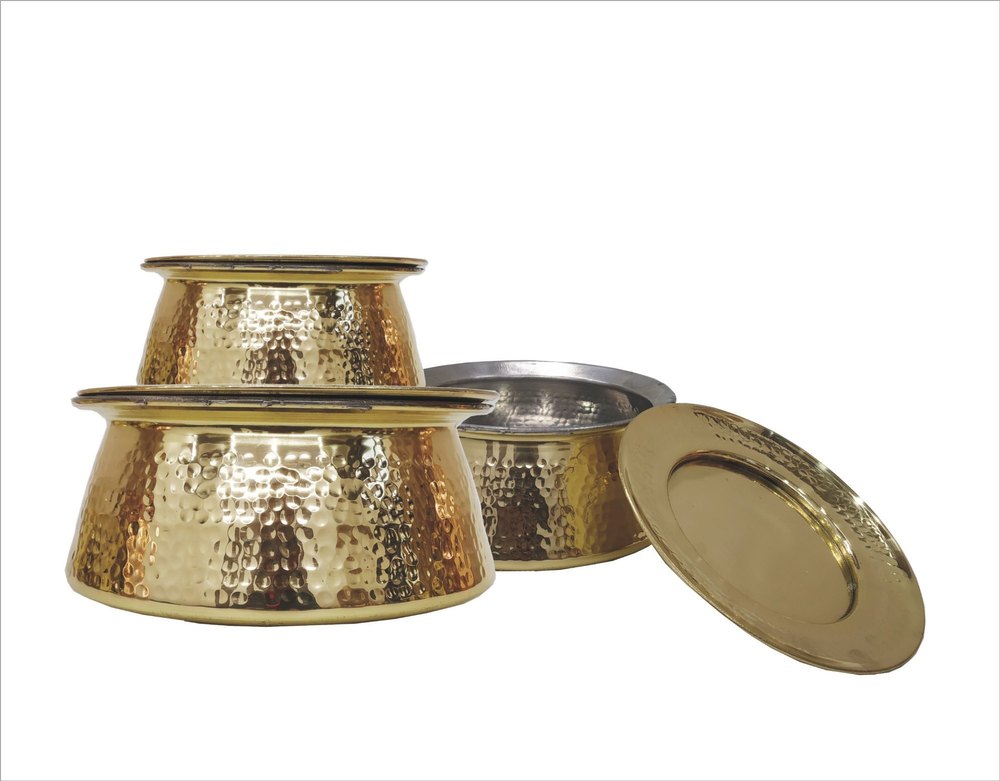 Round Brass Fancy Handi Set Of 5 Pcs For Home, Size: 7-12 Inches