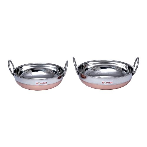 Sunrise Round Stainless Steel Copper Bottom Kadai, Size: 7*9, 10*18 img