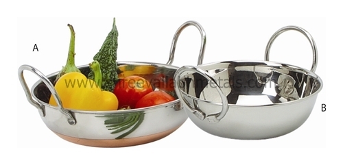 Round Stainless Steel Kadai With Copper Bottom, For Kitchen img