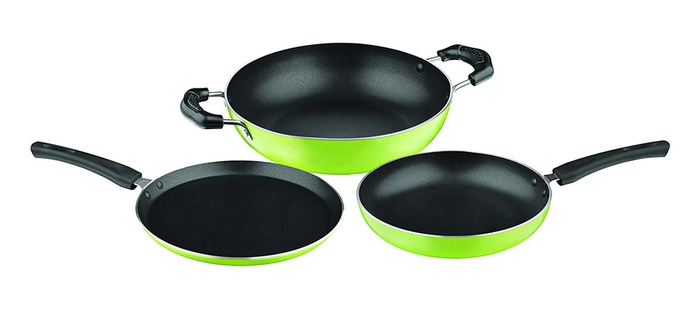 Aluminum Color Coated Nirlon Non Stick Green Cookware Set, For Home, Size: 2.2 mm