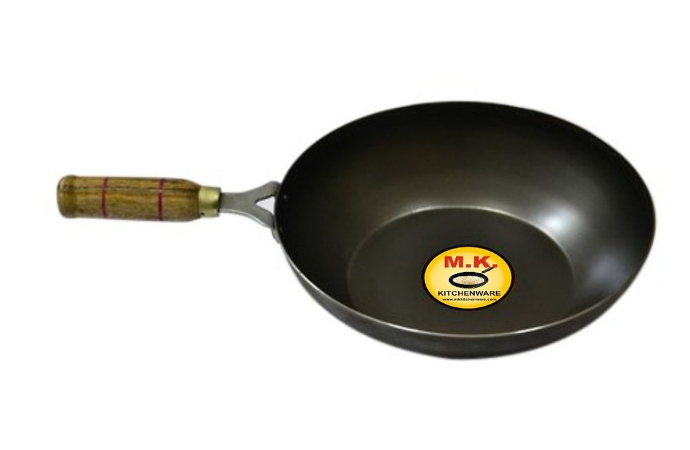 Flat Bottom Iron Induction Pan/Frying Pan/ Tadka Pan With Wooden Handle (HR Material) img