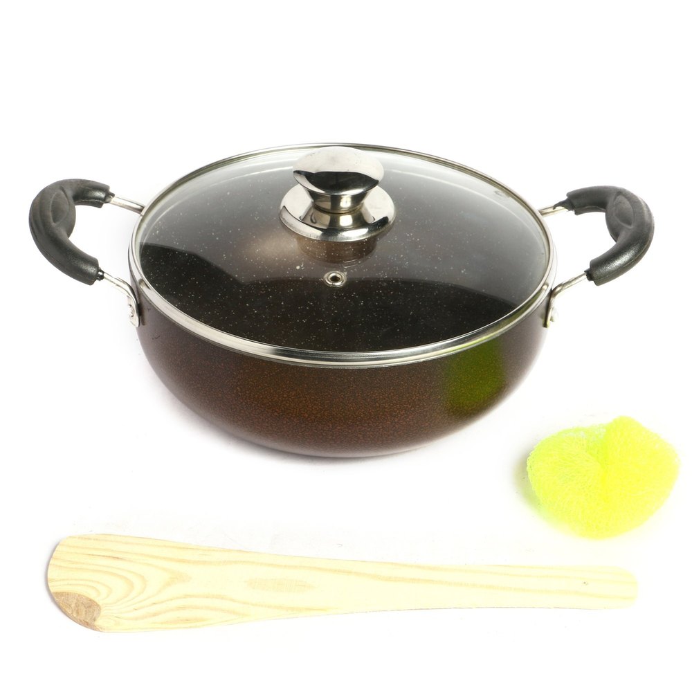 Round Deep Kadai With Glass Lid, For Home, Capacity: 1.5 L
