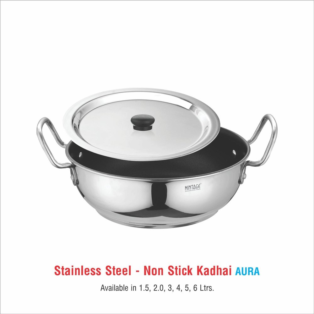 MINTAGE Round Stainless Steel Non Stick Kadhai Aura -12 No., For Home, Capacity: 2 Ltr