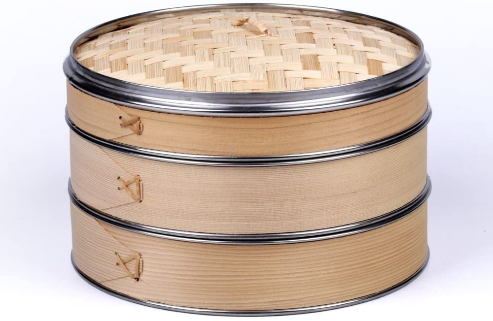Bamboo Steamer 2 Tier With Stainless Steel Banding - Small