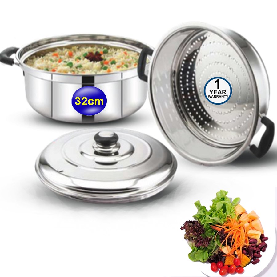 Blueberry\'s 32 cm Stainless Steel Steamer Cooker Rice 2 Tier Set with Lid