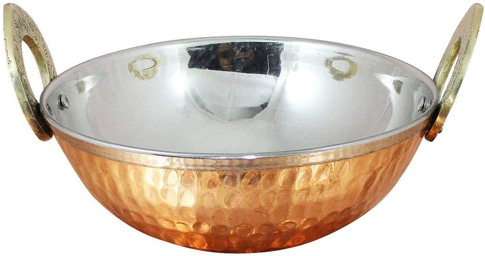 SI Round Copper Stainless Steel Serving Karahi, Capacity: 8 Ounce