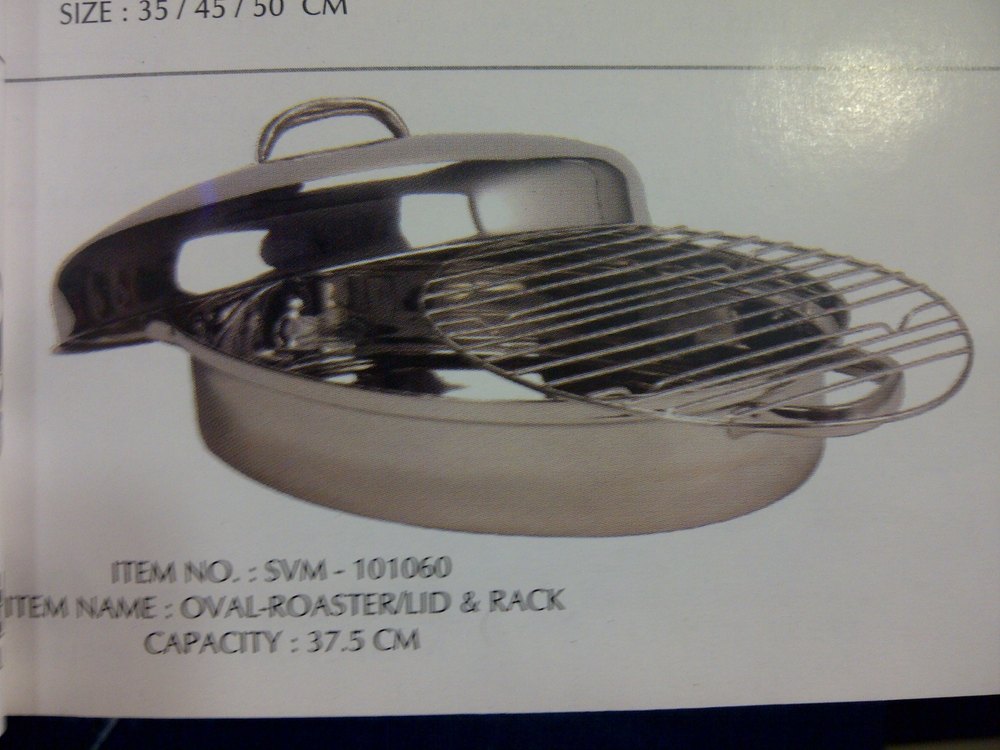 Stainless Steel Round Oval Roaster with Grill Cover, For Kitchen