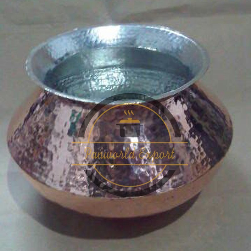 Round Polished Pure Copper Biryani Handi