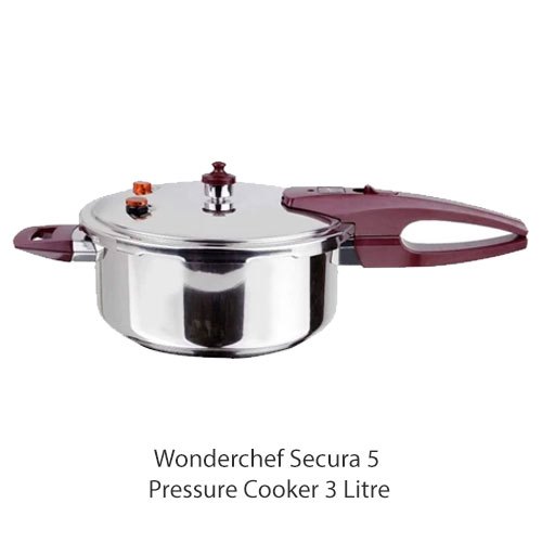 Stainless Steel Polished 3 Litre Wonderchef Secura 5 Pressure Cooker For Kitchen