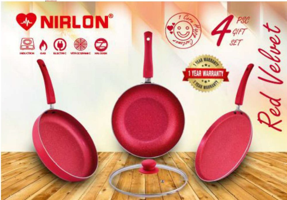 4 Aluminium Nirlon Red Velvet Cookware Gift Set, For Home