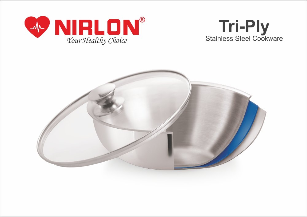 2.5L Nirlon Triply Stainless Steel Tasla Kadhai, For Home, Size: 22 cm