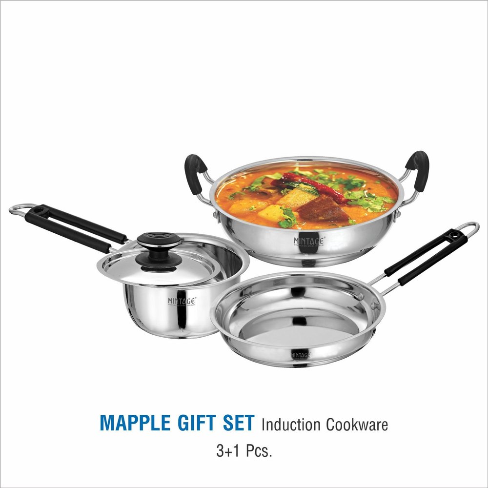 Silver Stainless Steel Cookware Gift 3+1 Set- Mapple, For Gifting