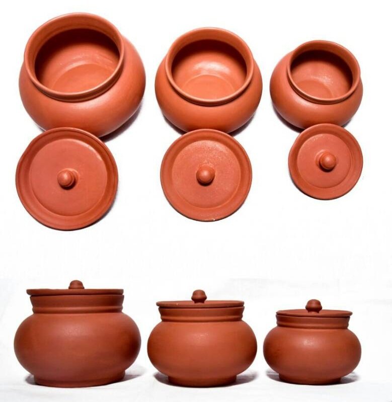 3 PCS Natural Color Clay Terracotta Cookware, For Home, Size: Mix
