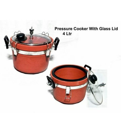 Reddish Brown Clay Stylish Glass Lid Pressure Cooker, Capacity: 4 L, Size: Medium