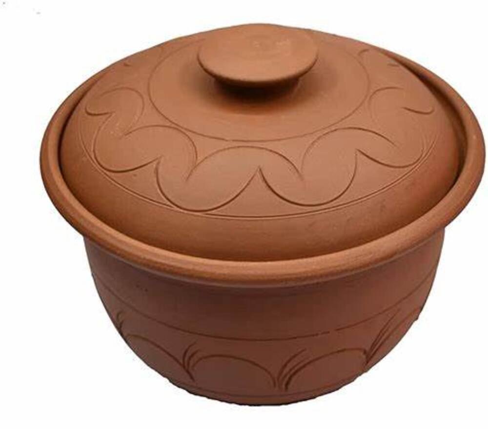 Brown Hand Building Terracotta Large Kadai With Glass Lid, For Kitchen Cookware