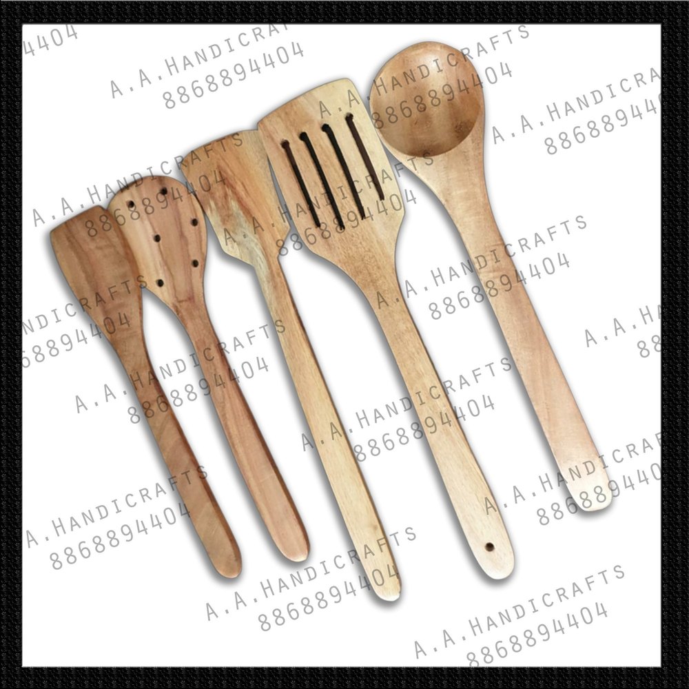 5 Wooden Pure Neem Wood Spatula Set, Size: 12 Inches