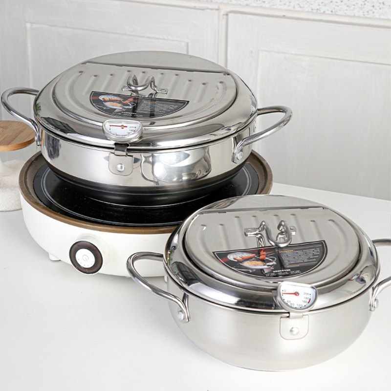 Silver Stainless Steel Frying Pot With Thermometer For Kitchen, Capacity: 1 L