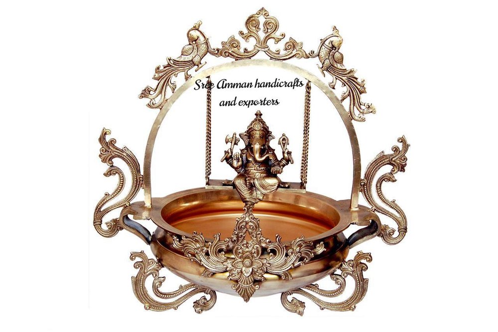 1 Polished Bronze Ganesh Uruli, For home hotel enterance, Size: 14 Inches Diameter