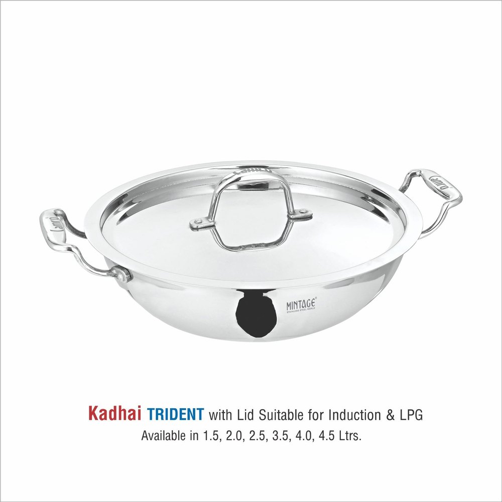 1 Pc Round Stainless Steel Triply Kadai Trident -2.5 Ltr, For Home