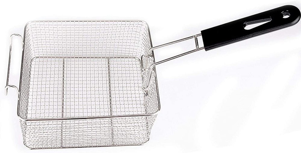 Stainless Steel Deep Fry Basket, Square Mesh Net Strainer Basket with Long Handle