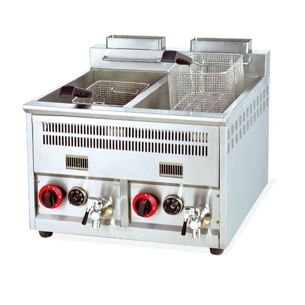 Double Tank Gas Fryer 16x2, For Commercial, Size: Dimensions - 616x660x550mm img