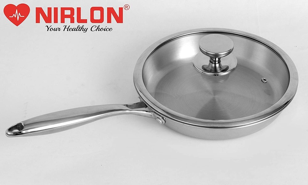 24 cm Nirlon Platinum Tri-Ply Stainless Steel Frying Pan With Glass Lid