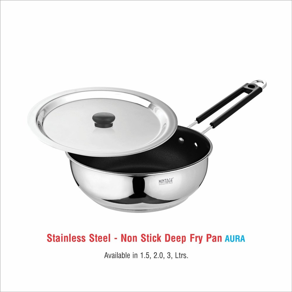 Black Stainless Steel Non Stick Fry Pan Aura 13 No., For Home, Capacity: 3 Ltr